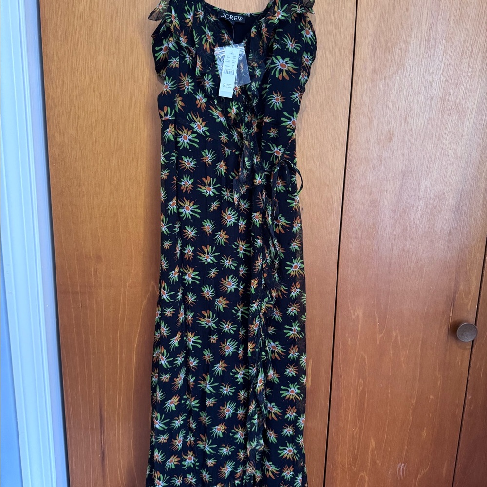 J. Crew Black Maxi Dress with Orange and Green Floral Print